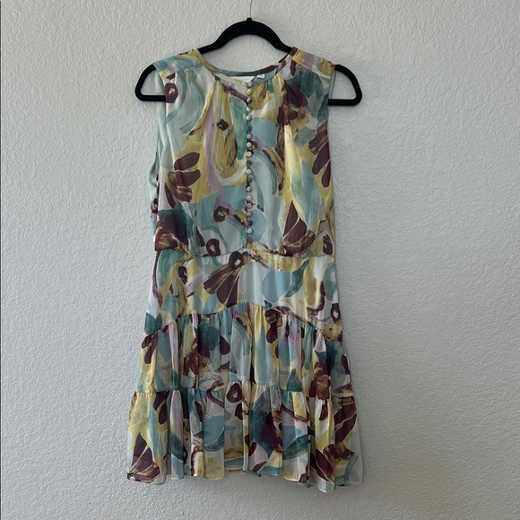 TED BAKER Ellain Graphic-Print Tiered Crepe Mini Dress. Size 3 - Picture 2 of 13